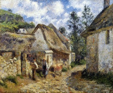 eine Straße in Auvers Reetdachhaus und Kuh 1880 Camille Pissarro Ölgemälde